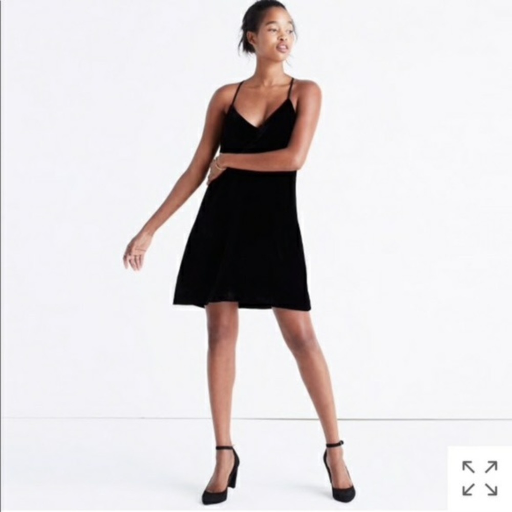 Madewell - black velvet mini dress, size 10